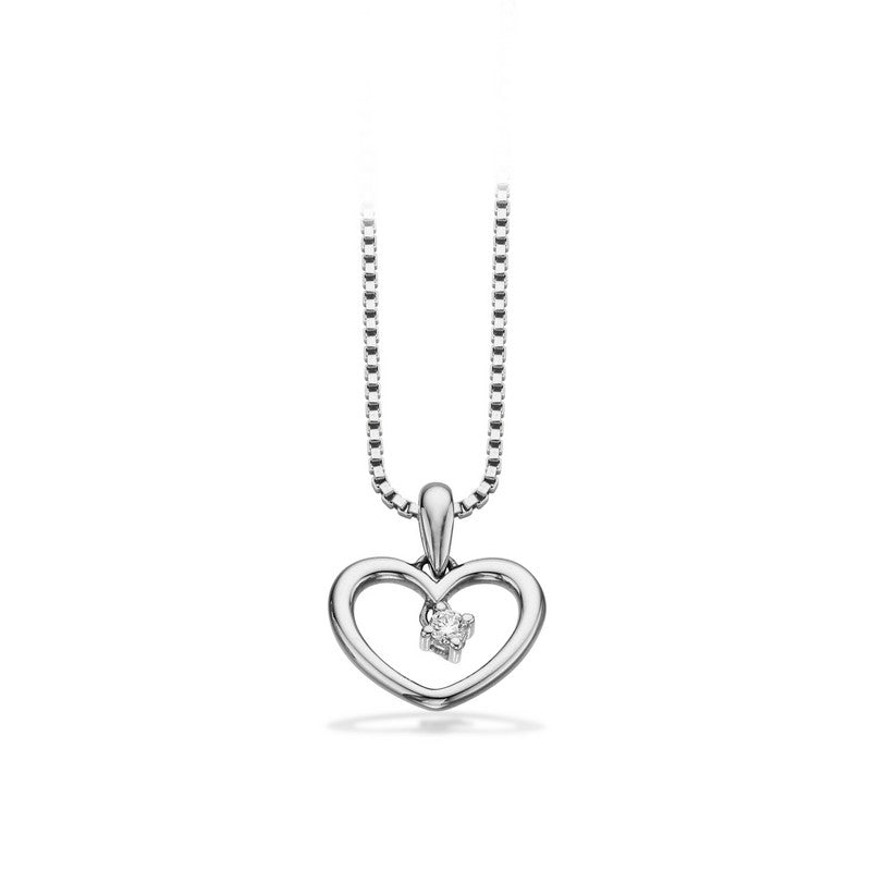 Hjertevedhæng fra Scrouples i 14 kt hvidguld med diamant 0,05 ct og sølvkæde 41+3 cm